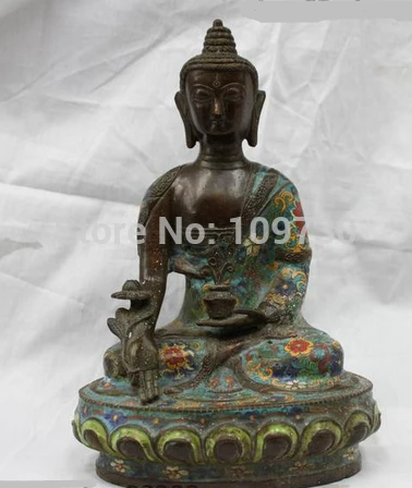 

002852 Tibet Folk old 100% Bronze Cloisonne Medicine tathagata Sakyamuni Buddha Statue