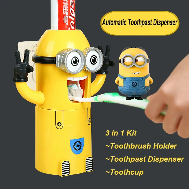 Minions 3 in 1 Automatic Toothpaste Squeezer with 2pcs Toothbrush