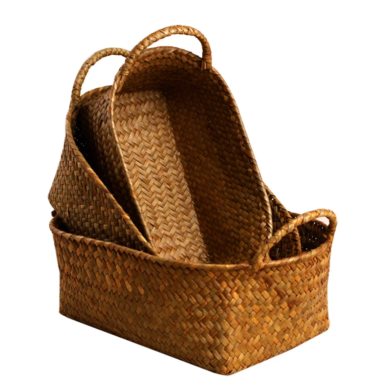 

Wicker Weaving Storage Basket Fruit Dish Rattan Storage Box For Cosmetics Tea Picnic Basket Food Bread Organizer Handiwork