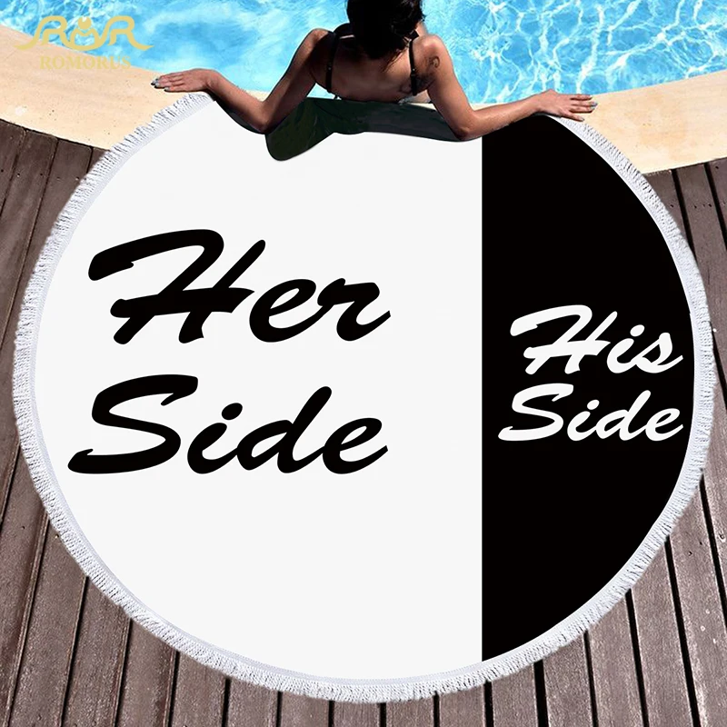 

Hot Sale Pattern His and Her Side Large Round Beach Towel for Adults Couples Microfiber Toalla Tassel Summer Swimming Bath Towel
