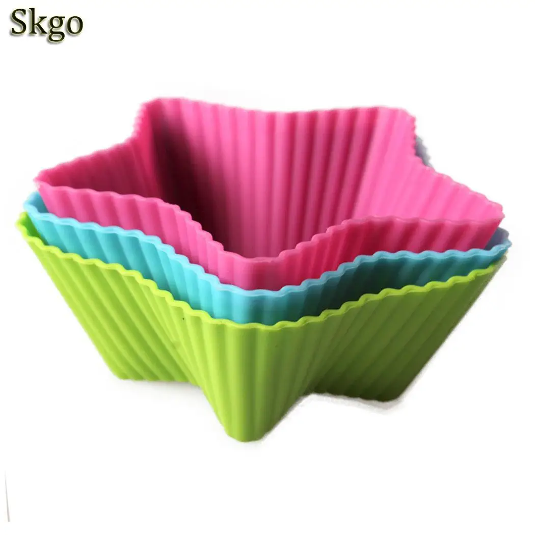 

Round/ durable Cupcake Reusable Cup safe Molds Heart Cake material Shop Home Silicone Muffin Baking Liners etc Bakery and Star/