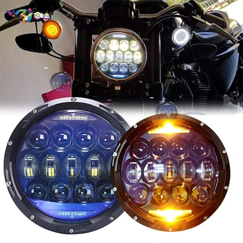 

Motobike headlight 1 Piece 130W 7inch Round LED Headlights Amber Turn Signal/DRL for Street Glide Softail FLHX FLD.