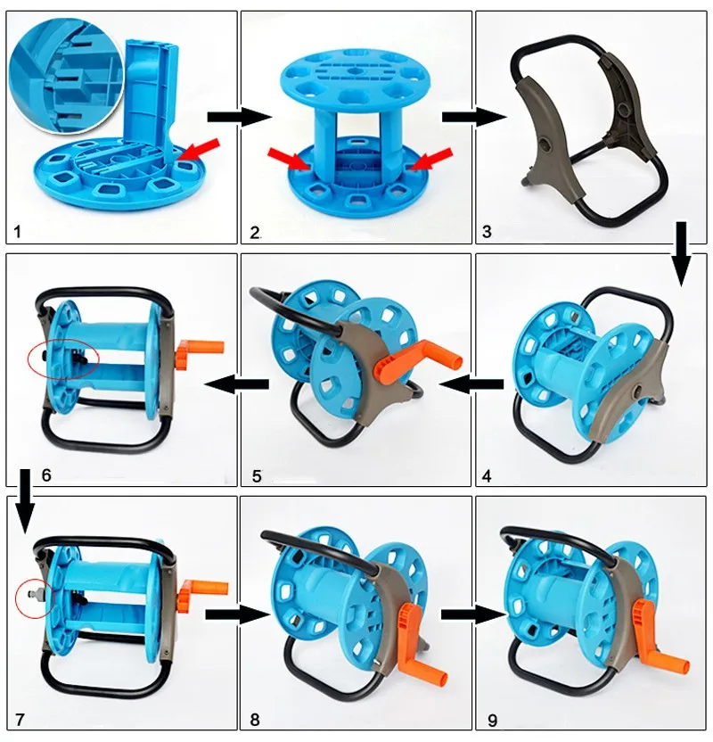 Горячая волшебный пустой шланг катушки маленькая садовая тележка для шланга держатель для воды трубчатая тара сохранить пространство садовый шланг хранения катушки автомобиля H-GA06