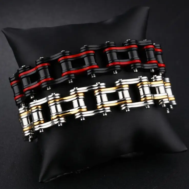 Men Red Jewelry Motorcycle Chain Bracelet Punk Black Stainless Steel Link Biker Bicycle Bracelets Bangles | Украшения и