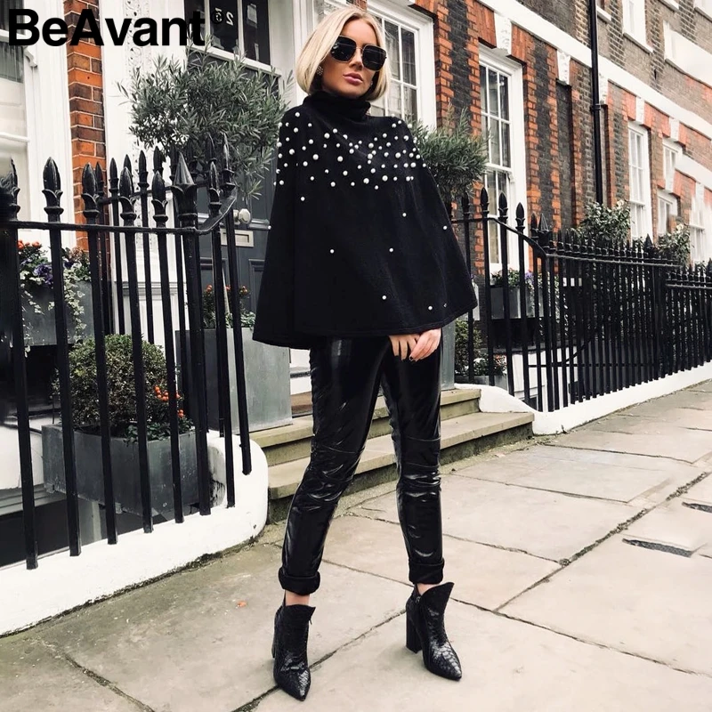 Skup BeAvant golf dziergany sweter zimowy kobiety dzianiny luźny sweter jumper pull femme 2019 perłowy zroszony nadwymiarowy sweter cape