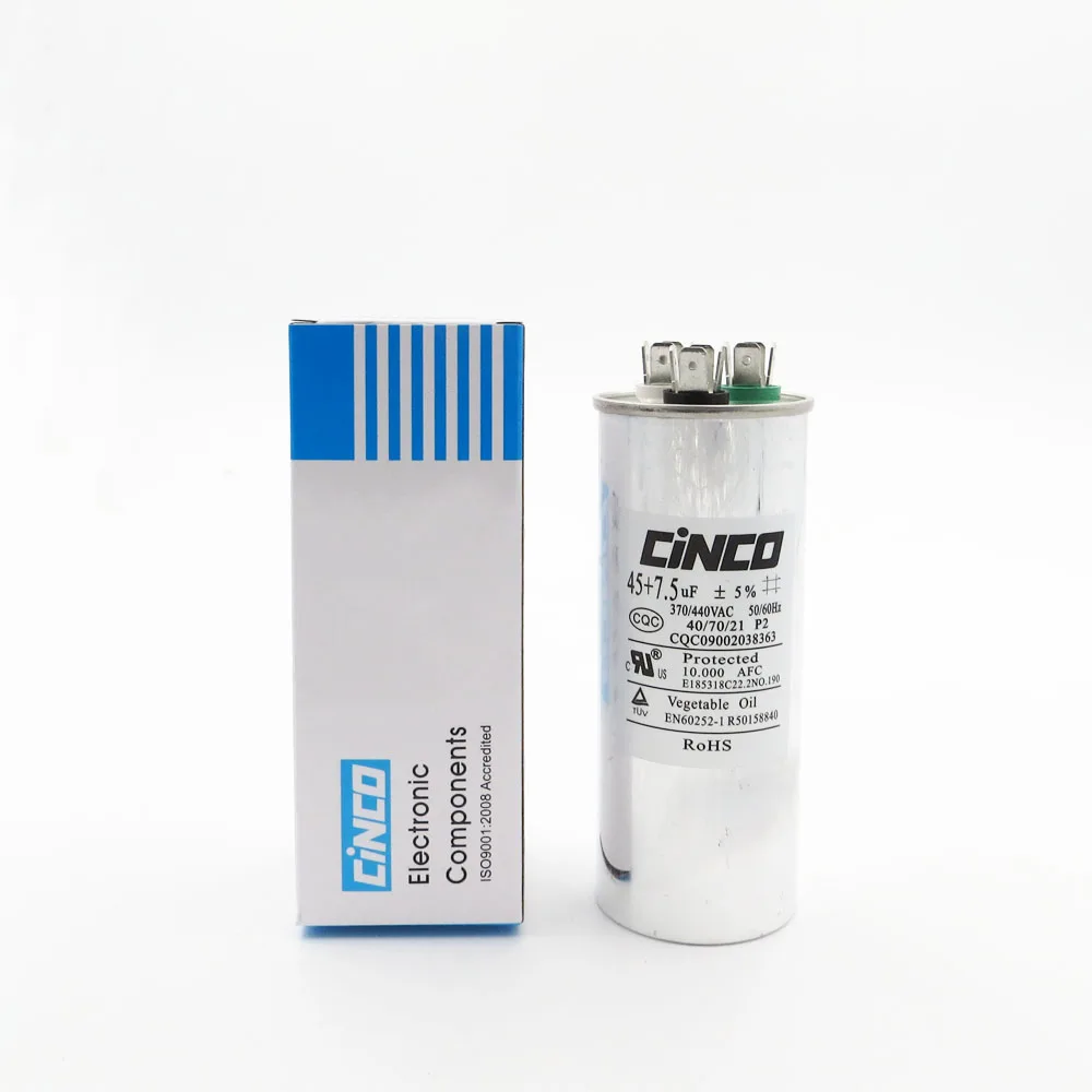 

45 uF + 7.5 uF 370/440VAC Run Capacitor Air Conditioner Compressor Motor Start CBB65 Aluminum Can P2 CBB65A-1 370V 440V