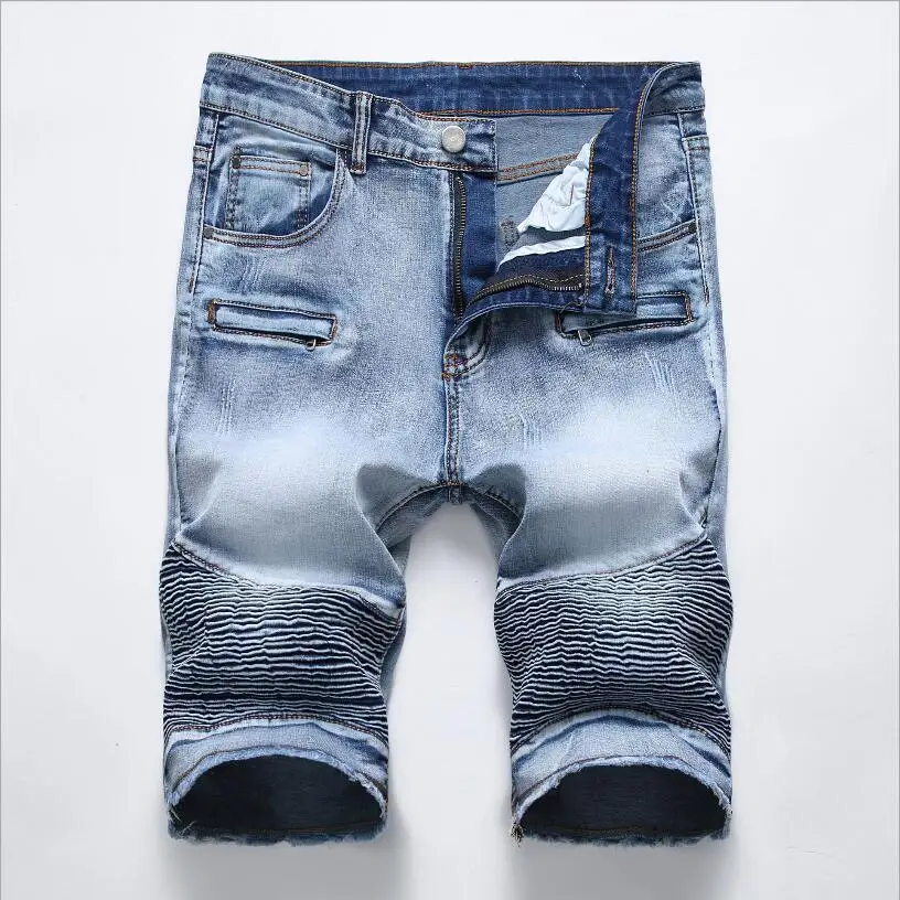 Для мужчин летние короткие джинсы мото Байкер джинсовые шорты новая мода прямые шорты из джинсовой ткани хорошее качество стрейч короткие