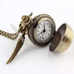 Антикварный мини-гладкой крылья Бронзовый Серебряный Snitch карманные часы Цепочки и ожерелья цепь кулон золотой кварцевые карманные часы