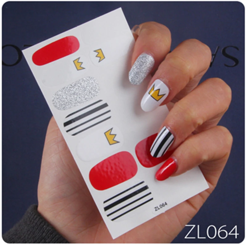 

14 Tips Nail Art Pure Color Self-adhesive Stickers Black Line Strips Crown Patterns Nail Art Sticker 3D DIY Manicure Decorations