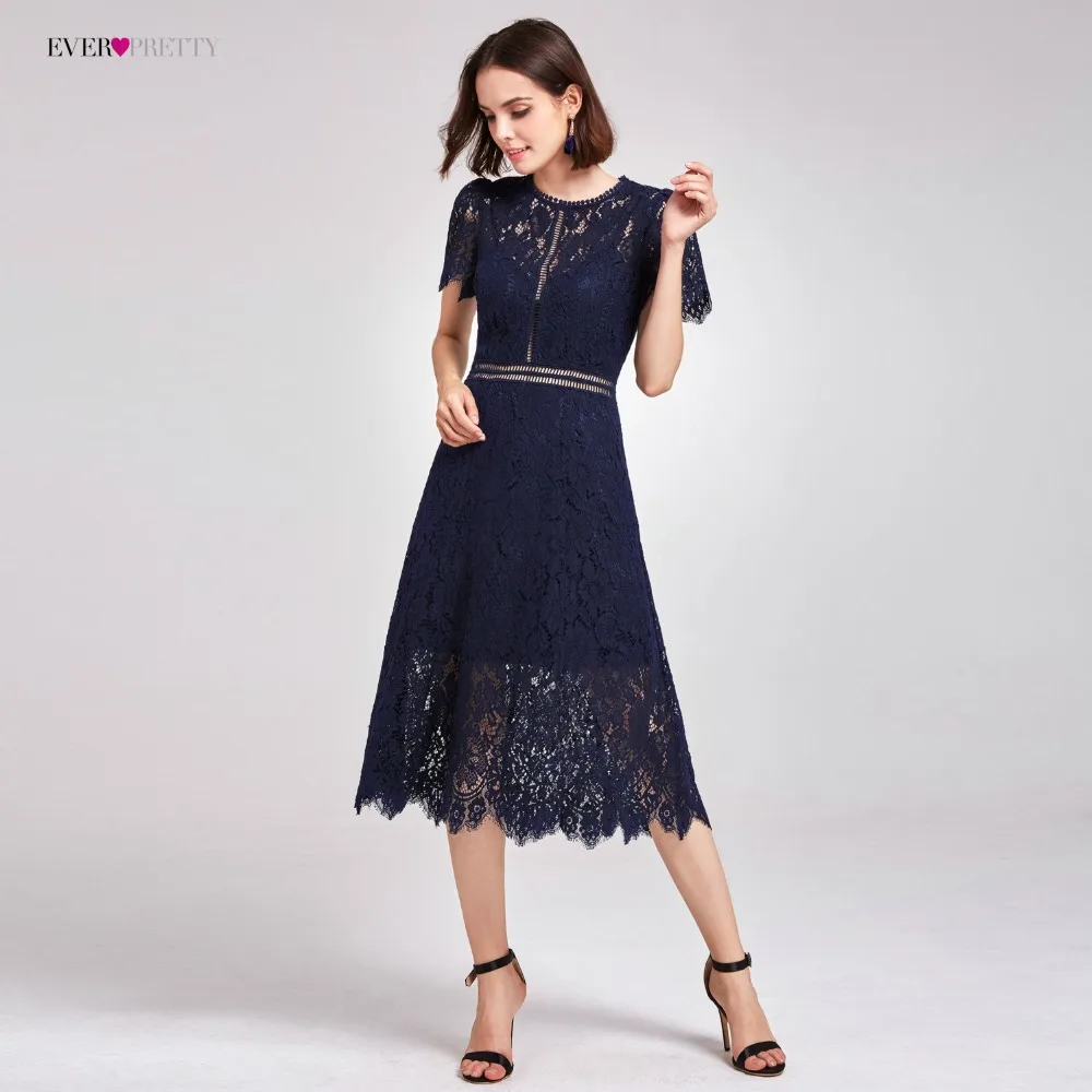 Новое Поступление Коктейльные платья Ever Pretty AS05921NB женские Дешевые трапециевидные кружевные платья с коротким рукавом и вырезами размера плюс Скромные Вечерние платья