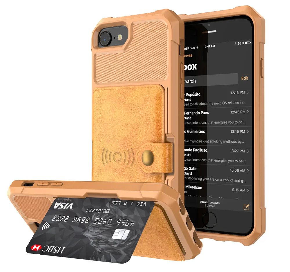 Противоударный чехол для Iphone 8, 7, 6, 6s Plus, кожаный кошелек, кредитный держатель для карт, подставка, силиконовый защитный чехол для Iphone Xs Max Xr - Цвет: Orange 3 dai