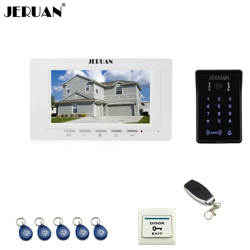 

JERUAN white 7`` LCD Video Intercom Video Door Phone System RFID Access Waterproof Touch key Camera+Remote control Unlocked