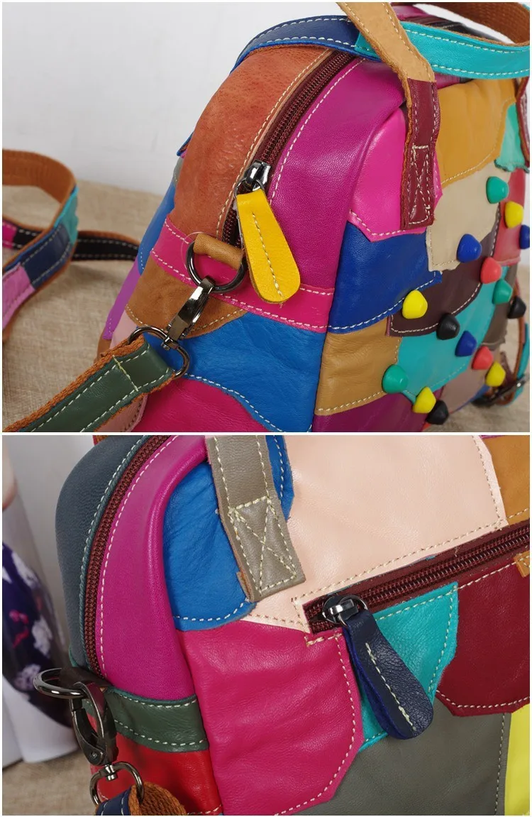 Классная заклепка Лоскутная Женская сумочка Стильная красочная Sheespkin Наплечная Сумочка для женщин сумки-мессенджеры