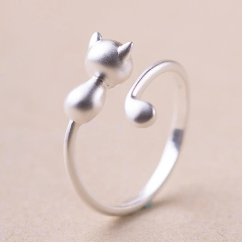 Мини-кошка милые 925 пробы серебряные темпераментные милые дикие Модные женские кольца с изменяемым размером SRI053