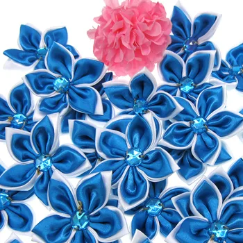 

20Pcs Satin Flowers Rhinestone Star Shaped 2 Layers Applique Sewing Hair Bow Accessories Craft Decorations 5.0cm