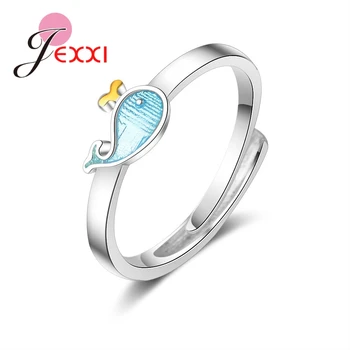 

New Fashion Personality Animal Dolphin Design Sparking CZ Crystal 925 Sterling Silver Opening Ring Woman Christmas Gift