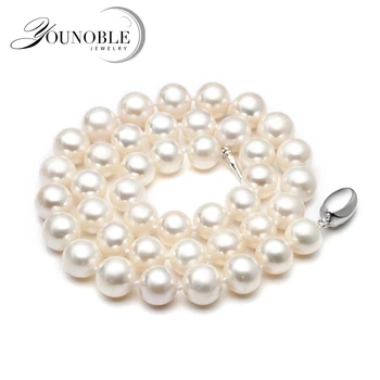 

Real Freshwater round pearl necklace for women,white natural pearl necklaces wife anniversary gift