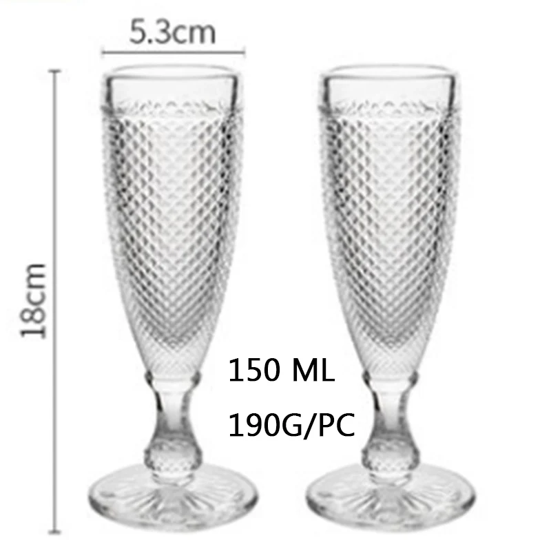 150ml Clear 2 pcs Свадебные бокалы для шампанского, вечерние бокалы для сока, креативные европейские бокалы с рельефным бриллиантом, не содержит свинец, утолщенные стеклянные дизайны с гравировкой - Цвет: 150ml Clear 2 pcs