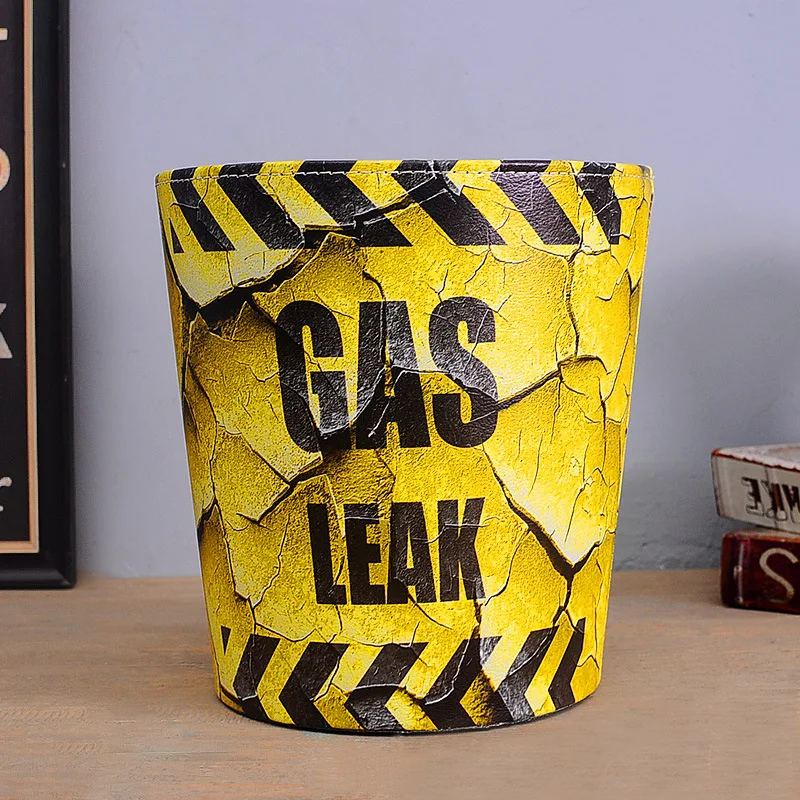 Retro Leather Trash Cans Home Waste Bins Kitchen Living Room Decoration Storage Bucket Ornaments Art Crafts Clean Supplies