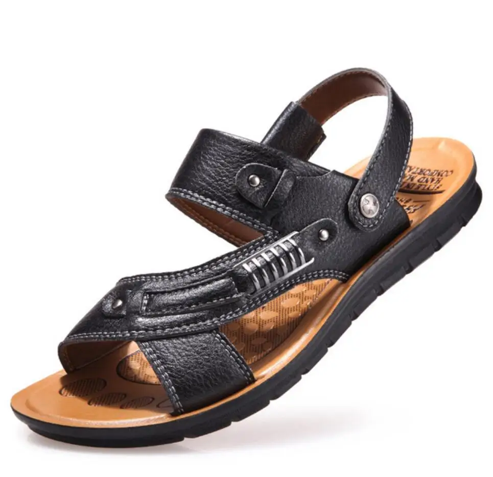 

Men's Summer Sandals Genuine leather comfortable slip-on casual Beach sandals fashion Men slippers zapatillas hombre size 38-44