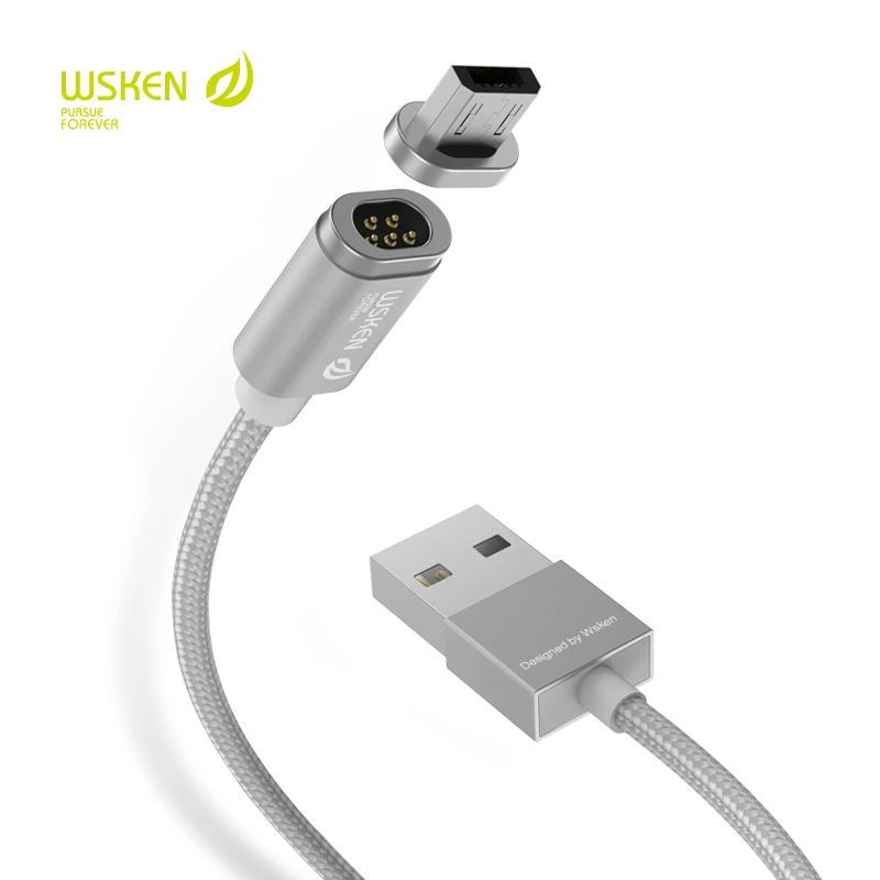 Wsken Mini 2 металлический Магнитный зарядный кабель для iPhone samsung htc 8Pin и Micro USB штекер нейлоновый плетеный провод x-кабель кабели для зарядки