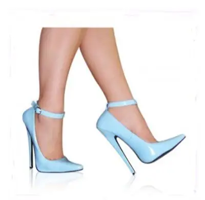 

2018 summer newest 16cm high heel shoes T-stage show ankle strap buckle pointed toe Sexy Ladies Party Wedding Women Pumps Shoes