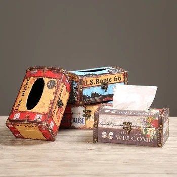 

Creative leather waterproof tissue box American retro living room tray hotel restaurant napkins box