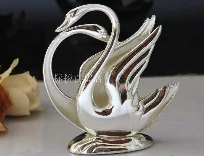 2 swans design zinc alloy silver plated metal napkin holder box tissue