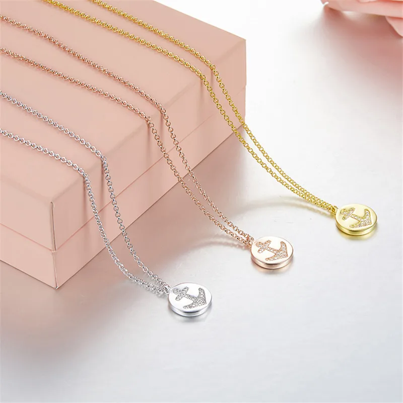 

Fits Monaco Jewelry Match Women's Jewelry Party Gifts Charm 925 Sterling Silver Micro-inlaid Zircon Anchor Necklace Fashion