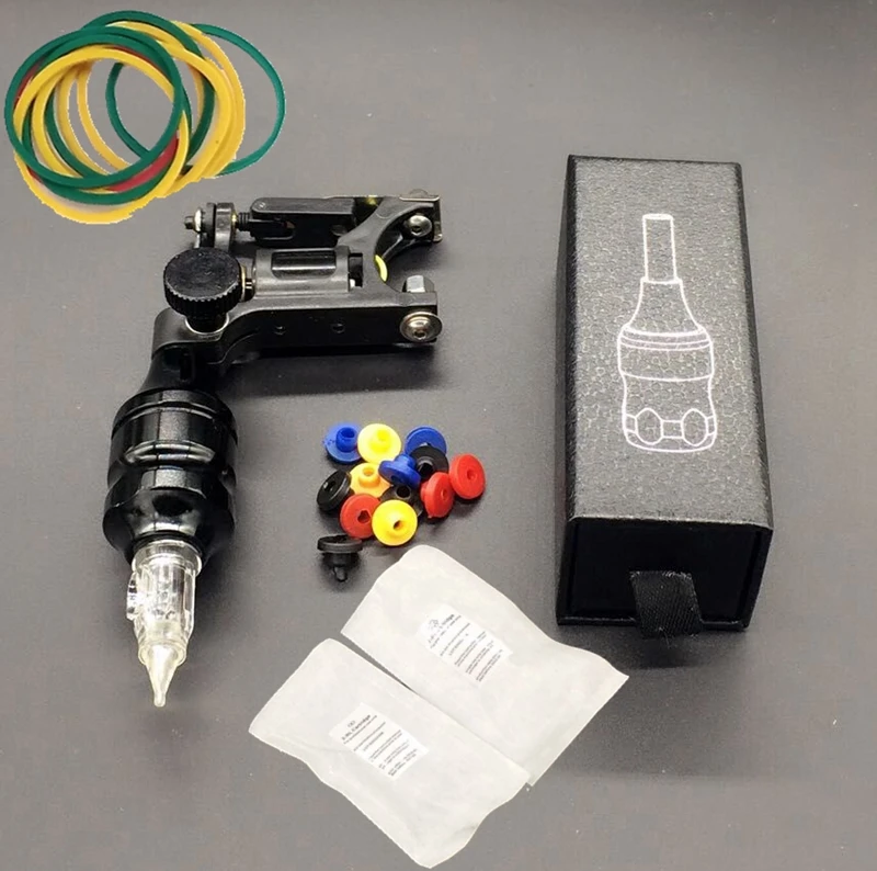 

Royun Black Mini Rotary Tattoo Machine Kit Alloy Grip 2Pcs Cartridge Needles Nipple Tube Set