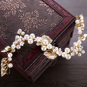 

Hair Accessories Wedding Bridal Headband Imitation Pearl Leaves Hairband Women Head Ornament Ladies Hairs Jewelry Pearl Hairband