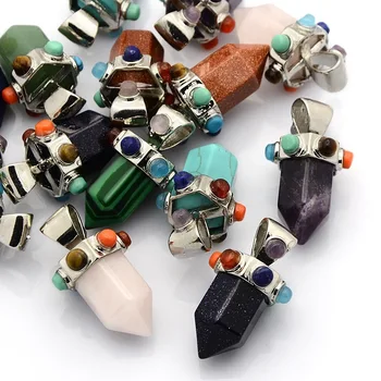 

10pcs Stone Bullet Point Pendants with Brass Findings Charms Pendant 30~35.5x21mm,Hole: 8x5mm F80