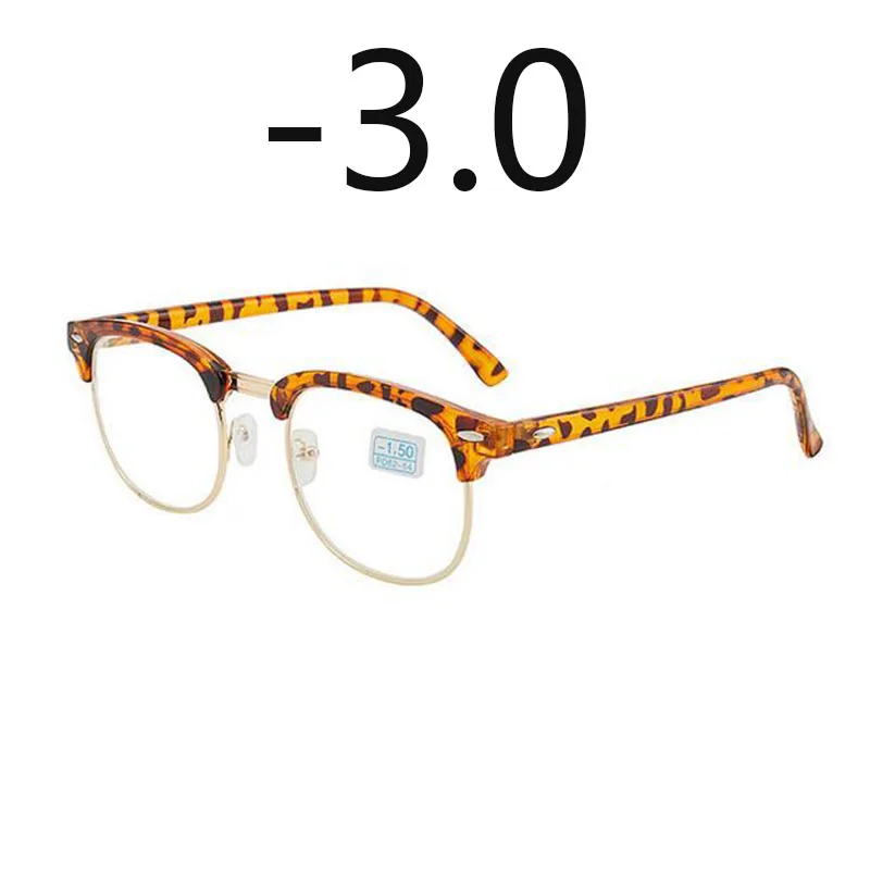0,5-1-1,5-2-2,5-3-3,5-4 заклепки очки для близорукости с градусом женские мужские короткие-очки для коррекции зрения черная оправа зеленая пленка с покрытием - Цвет оправы: bright leopard -3.0