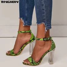 TINGHON Fashion Serpentine Women's Sandals Open Toe Ankle Strap Buckle Shoes Transparent High Heels Sandals TINGHON Fashion Serpentine Women's Sandals Open Toe Ankle Strap Buckle Shoes Transparent High Heels Sandals