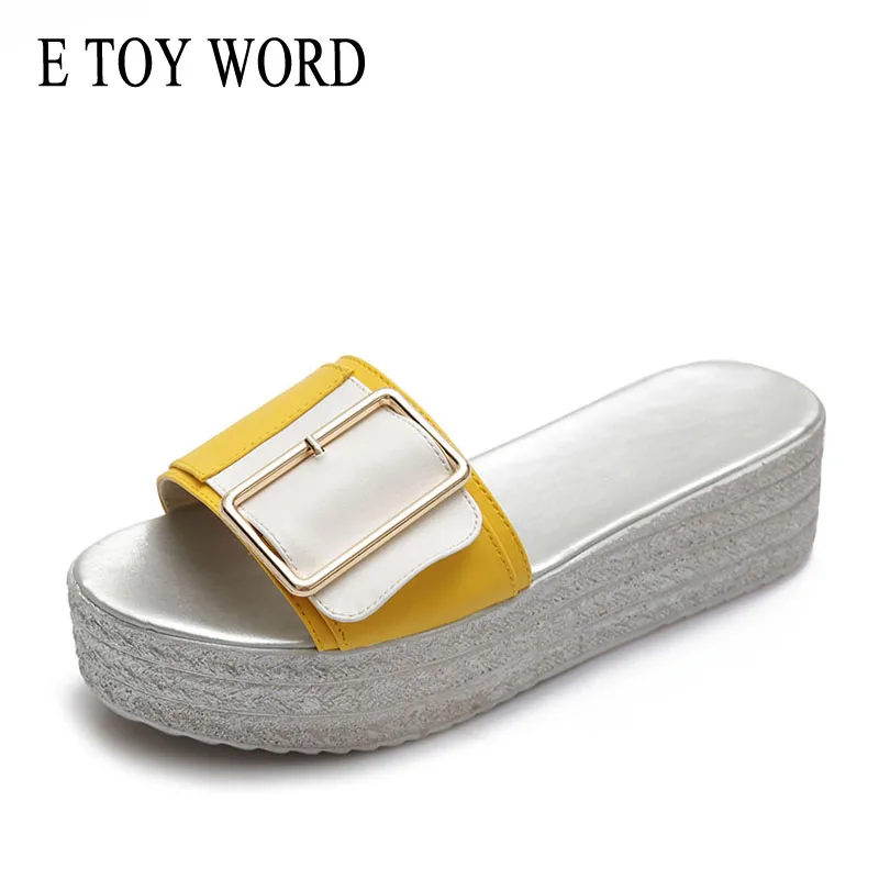 

E TOY WORD women slippers summer shoes wedge flip flop belt buckle decoration Platform Sandals large size shoes women 40-41