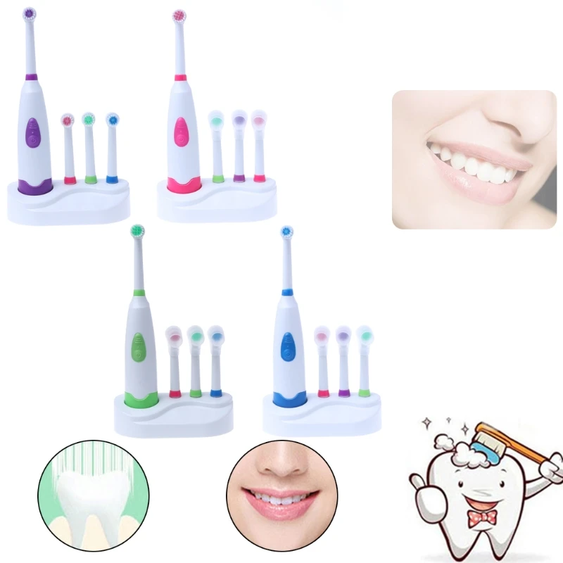

Rotating Electric Toothbrush Battery Operated with 4 Brush Heads Oral Hygiene Health Products No Rechargeable Tooth Brush