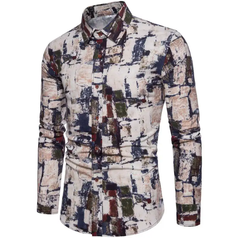 2019 جديد أزياء الرجال عارضة قميص طويل الأكمام أوروبا نمط صالح سليم قميص الرجال عالية الجودة القطن الأزهار قمصان رجالي الملابس 17