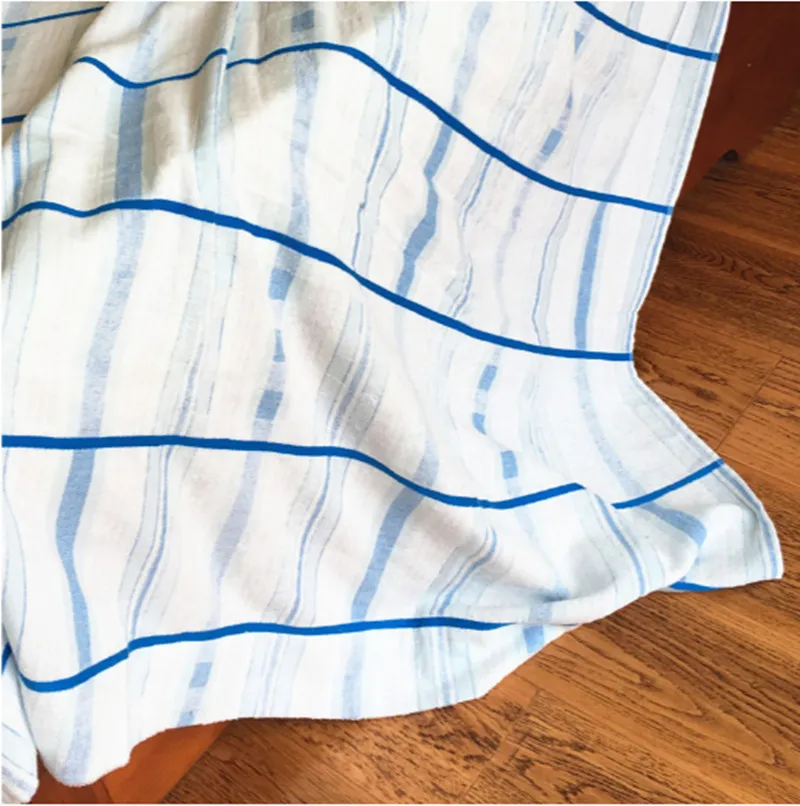 1 шт., 190*140 см, хлопок, полотенце, кровать, пряжа, краситель, жаккард, марля, махровая ткань, переплетение, мягкий плед, двойное, для человека, летнее одеяло, T25 - Цвет: blue stripe