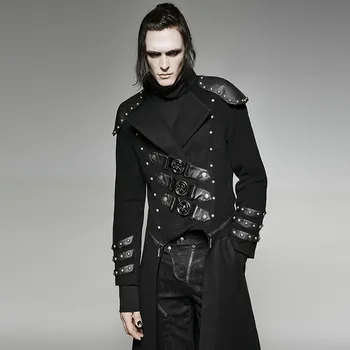 

Steampunk Men's Military Uniform Woolen long coat Slim Fit Handsome Button Studs Decorative Black Casual Vintage Lapel Jacket