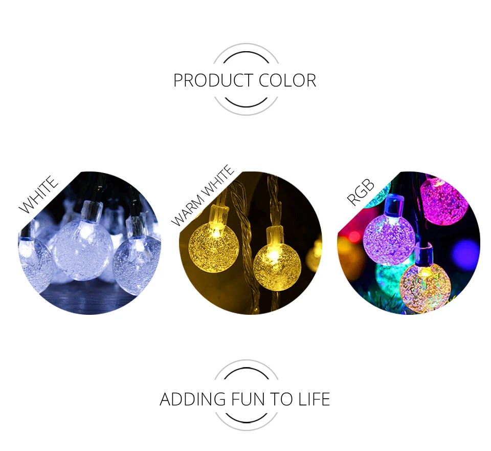 LED Solar String Lights Outdoor RGB 6M 7M Crystal Ball Christmas Trees Garden Party Holiday Decorative Dream Fairy Lamp (9)