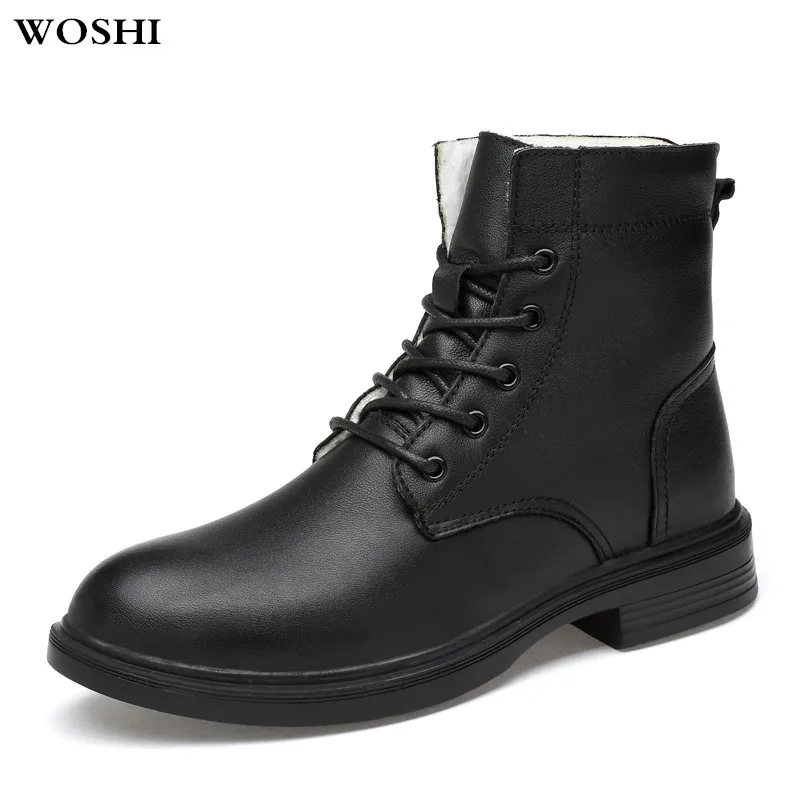 

Plus size 14 15 Fashion Outdoor keep warm snow boots men with fur winter Genuine Leather warm boots High quality winter shoes w4