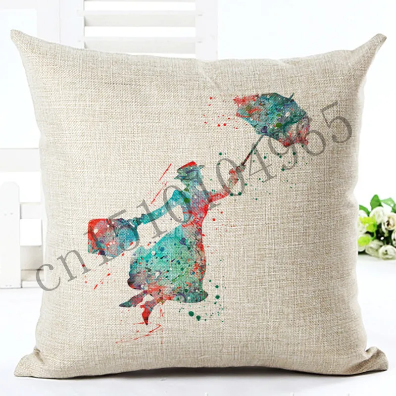 

Painted Style Umbrella Woman Cushion Sofa Throw Pillowcase Home Decor Cojines Cotton Linen Square Printed Almofadas
