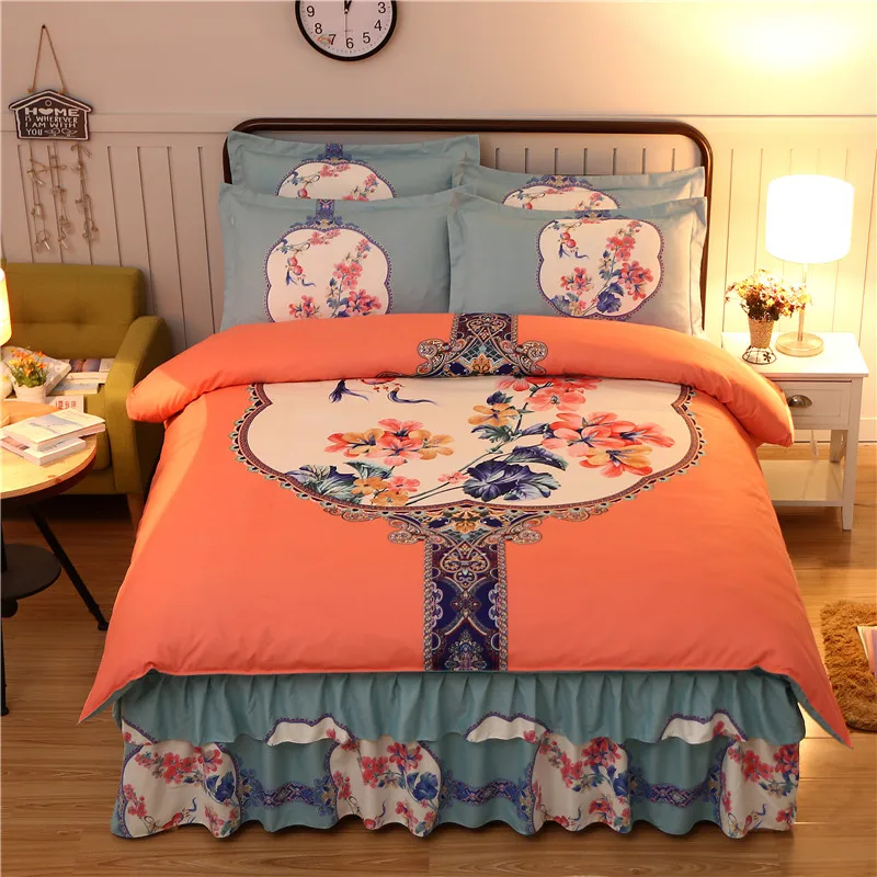 

Sanding thick soft home bedding sets duvet cover set 4pcs bed skirt 1.5m 1.8m 2m bed Quilt cover QUEEN #145