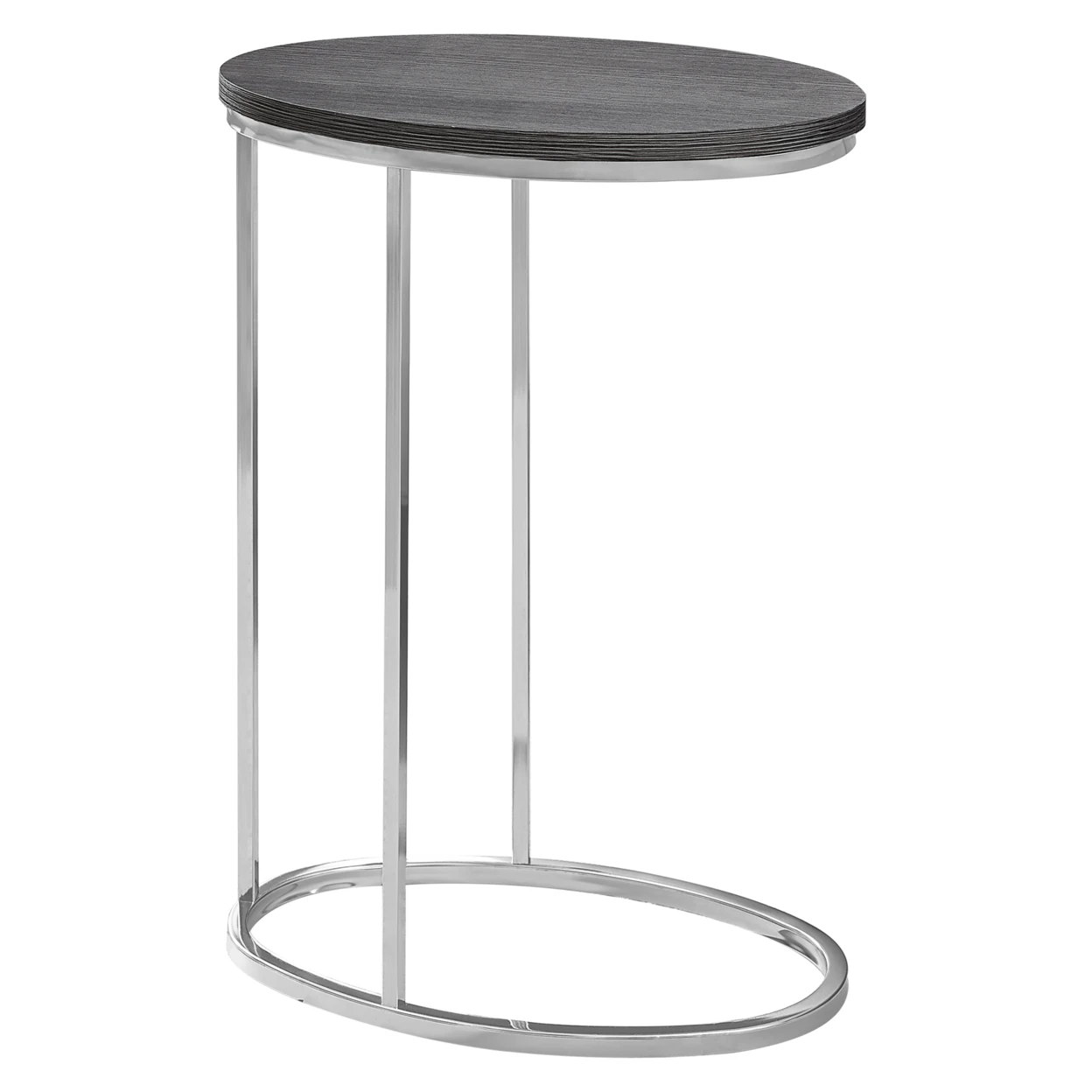 ACCENT TABLE - OVAL, GREY WITH CHROME METAL