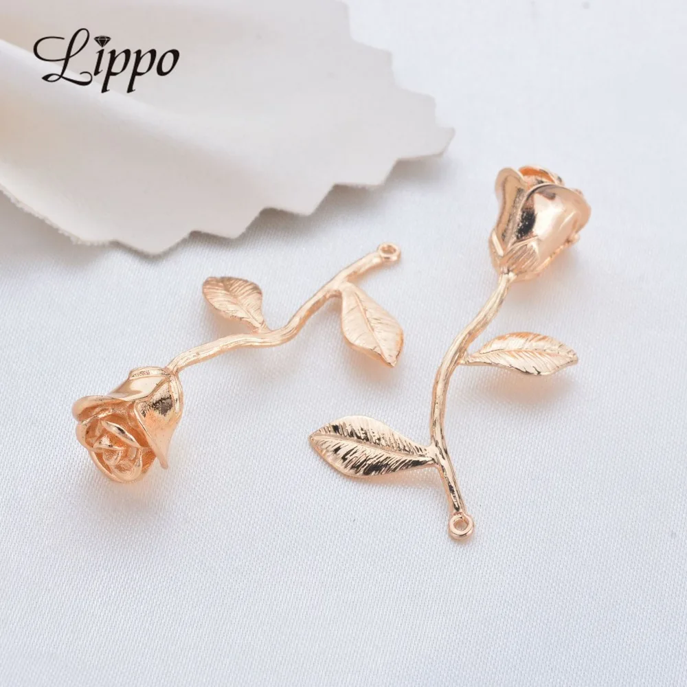 

10pcs Gold color Plated Rose Flower Charm for Jewelry Making DIY Handmade Pendant fit Necklace Ear Accessory