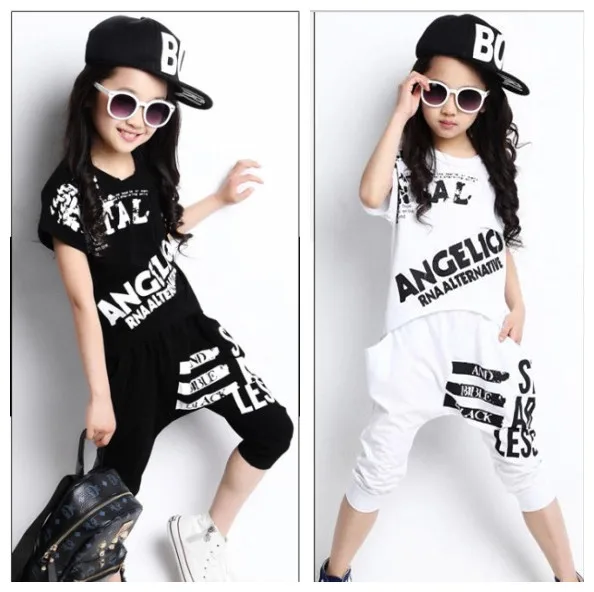 Girls Clothing Sets Summer 2018 Boys Girls Short Sleeve T-shirt & Harem Pants 2 Pcs Jazz Dance Set Kids Girls Hip Hop Costume children hip hop clothing t shirt long sleeve shirt leggings short pants 4pcs set girls boys street dance costume y919