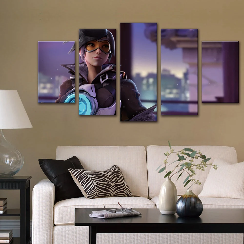 

Large Framed Modern Indoor Decor GAME overwatch lena oxto print canvas decoration 5 pieces