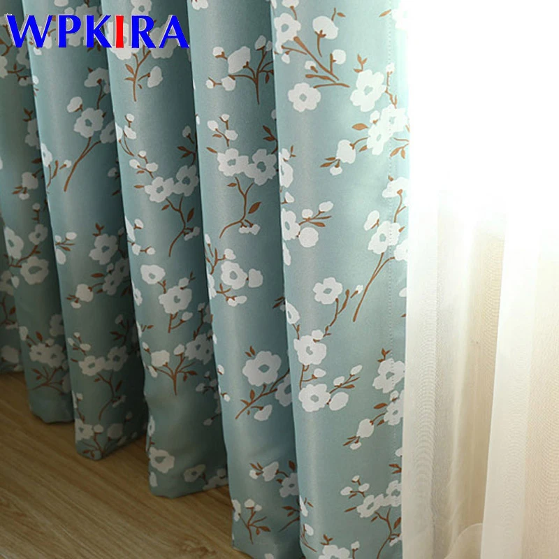 

Pastoral flowers pattern curtain blue shading blackout cloth material for bedroom living window sheer tulle drapes panel WP124&3