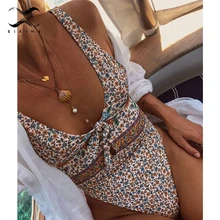 Bikinx, большой размер, сдельный купальник, женский бикини, ретро принт, бикини, открытая спина, купальник, женский, с вырезом, сексуальный купальник, XL