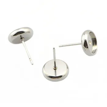 

Stainless Steel Earrings Post Base Strong Circle Bezel 8mm 10mm Glass Cameo Cabochons Stud Earrings Silver Color DIY Findings